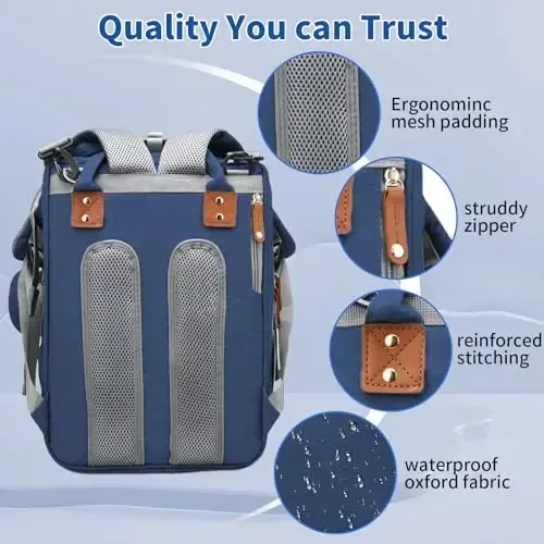 LHDYMXYN Baby Diaper Bags with Changing Station, Multifunctional Diaper Bag Backpack for Moms Dads with USB Charging Port, Waterproof Travel Diaper, Baby Shower Gifts for Baby Boy & Girls（Blue） - 1