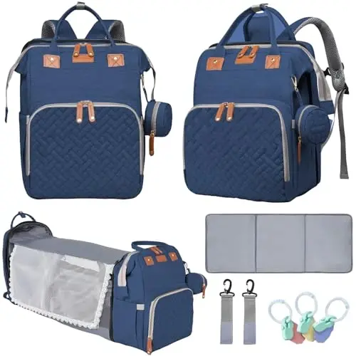 LHDYMXYN Baby Diaper Bags with Changing Station, Multifunctional Diaper Bag Backpack for Moms Dads with USB Charging Port, Waterproof Travel Diaper, Baby Shower Gifts for Baby Boy & Girls（Blue） - 1