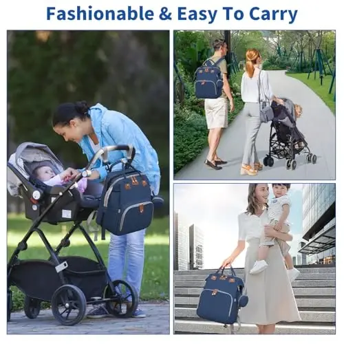 LHDYMXYN Baby Diaper Bags with Changing Station, Multifunctional Diaper Bag Backpack for Moms Dads with USB Charging Port, Waterproof Travel Diaper, Baby Shower Gifts for Baby Boy & Girls（Blue） - 4