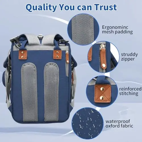LHDYMXYN Baby Diaper Bags with Changing Station, Multifunctional Diaper Bag Backpack for Moms Dads with USB Charging Port, Waterproof Travel Diaper, Baby Shower Gifts for Baby Boy & Girls（Blue） - 6