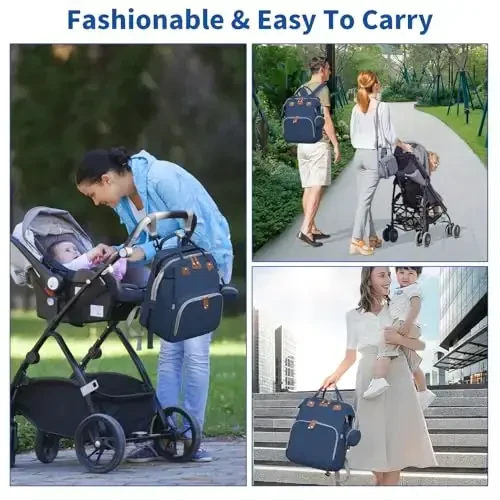 LHDYMXYN Baby Diaper Bags with Changing Station, Multifunctional Diaper Bag Backpack for Moms Dads with USB Charging Port, Waterproof Travel Diaper, Baby Shower Gifts for Baby Boy & Girls（Blue） - 5