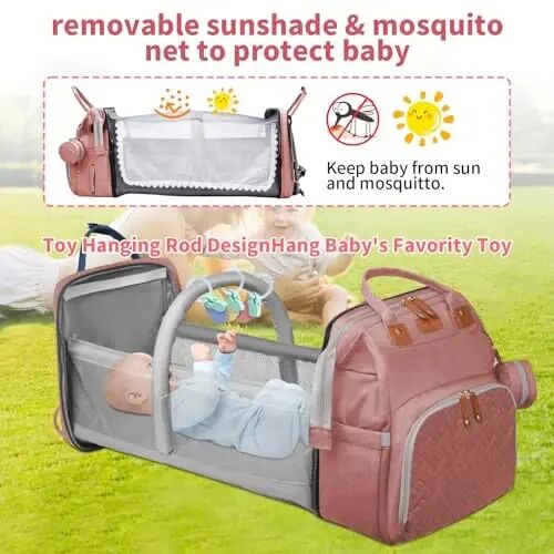 LHDYMXYN Baby Diaper Bags with Changing Station, Multifunctional Diaper Bag Backpack for Moms Dads with USB Charging Port, Waterproof Travel Diaper, Baby Shower Gifts for Baby Boy & Girls (Pink) - 3