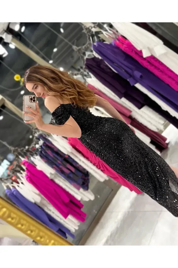 Liana Degaje yoqali Midi ko'ylak Qora - 2