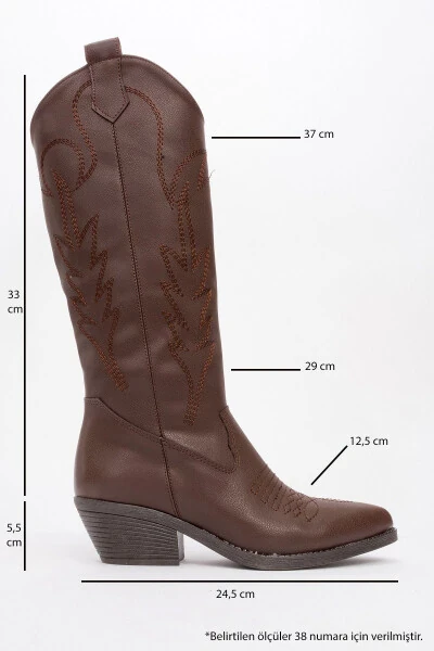 LIANA Women's Western Boots, chunky heel, coffee color. - 4