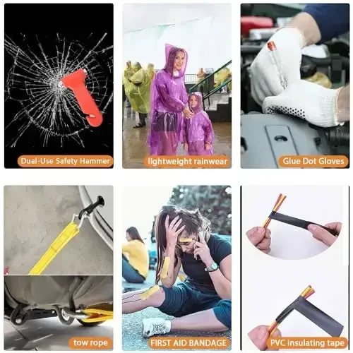 LIANXIN Emergency Roadside Kit for Car - Roadside Safety Tool Kit,with Jumper Cables Car Kit Headlamp Folding Shovel Safety Hammers Tow Rope, Emergency Roadside Car Kit - 7