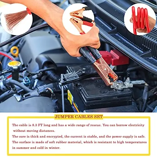 LIANXIN Car Emergency Roadside Kit with Jumper Cables Safety Car Kits | Car Emergency Kit High Power Handheld Vacuum, Warning Triangle, Safety Hammer, Tow Rope, Gifts for New Drivers - 4