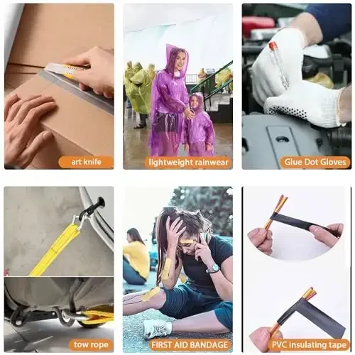 LIANXIN Car Roadside Emergency Kit, with Jumper Cables Automotive Kit, Car Safety Roadside Assistance Kit Headlamp, Tow Straps, Art Knife, Rainwear, Gloves. Grey - 1