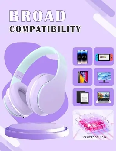 LiberIntone Kids Bluetooth Headphones,Lightweight Kids Girl Adult Wireless Headphone with Mic,Adjustable Headband,10H Playtime,Over Ear Kids Wireless Headphones for Tablet/iPad/Travel/School (Purple) - 4