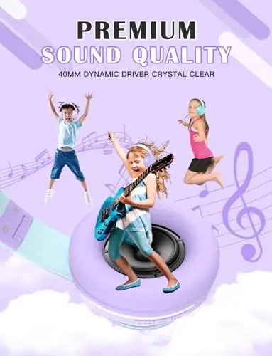 LiberIntone Kids Bluetooth Headphones,Lightweight Kids Girl Adult Wireless Headphone with Mic,Adjustable Headband,10H Playtime,Over Ear Kids Wireless Headphones for Tablet/iPad/Travel/School (Purple) - 6