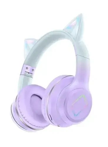 LiberIntone Kids Bluetooth Headphones,Cat Ear LED Light Child Wireless Headphones with Mic,Adjustable Headband,TF Card,Foldable Bluetooth Stereo Over-Ear Kids Headsets for Boys Girls Adults (Pink) - 1