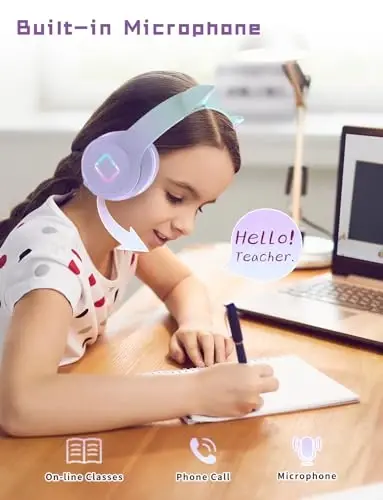 LiberIntone Kids Bluetooth Headphones,Cat Ear LED Light Child Wireless Headphones with Mic,Adjustable Headband,TF Card,Foldable Bluetooth Stereo Over-Ear Kids Headsets for Boys Girls Adults (Pink) - 4
