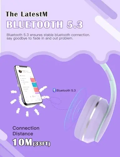 LiberIntone Kids Bluetooth naushniklari, mikrofonli yengil qizlar uchun kattalar simsiz naushniklari, sozlanishi bosh tasmasi, 10 soatlik o'yin vaqti, planshet/iPad/sayohat/maktab uchun quloq ustidagi bolalar simsiz naushniklari (pushti) - 7