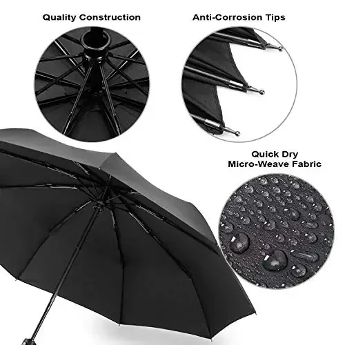 Liberty Imports 3 Pack Windproof Travel Rain Umbrellas - Compact, Light, Automatic, Strong and Portable - for Men and Women - 3