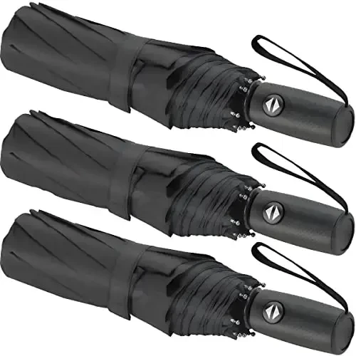 Liberty Imports 3 Pack Windproof Travel Rain Umbrellas - Compact, Light, Automatic, Strong and Portable - for Men and Women - 1