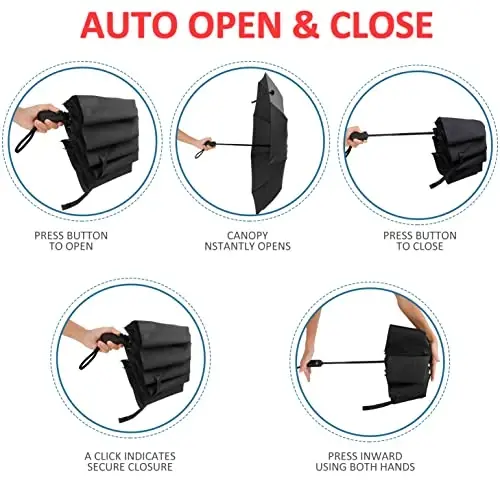 Liberty Imports 3 Pack Windproof Travel Rain Umbrellas - Compact, Light, Automatic, Strong and Portable - for Men and Women - 2
