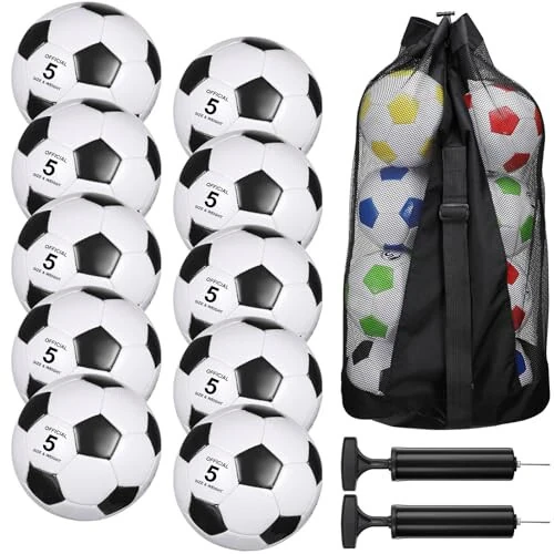 Libima 13 Pcs Soccer Ball Bulk 10 Pcs Official Soccer Ball with 2 Pump and Carry Bag Indoor Outdoor Training Game Sport Gift for Youth Adult Back to School - LIBIMA