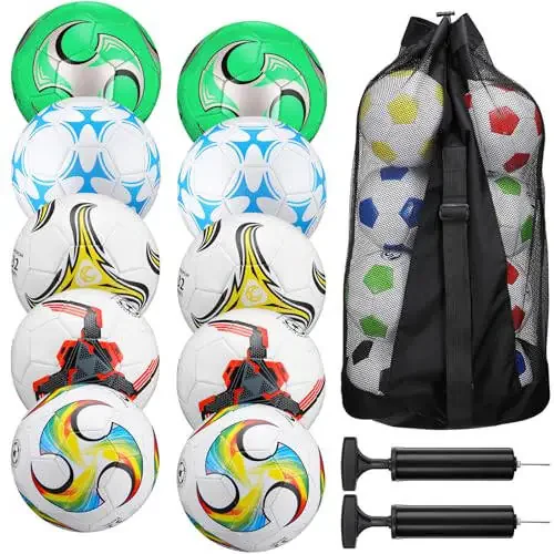 Libima 13 Pcs Soccer Ball Bulk 10 Pcs Official Soccer Ball with 2 Pump and Carry Bag Indoor Outdoor Training Game Sport Gift for Youth Adult Back to School - 1