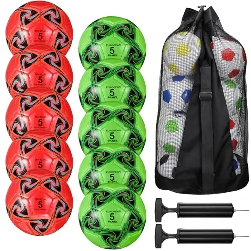 Libima 13 Pcs Soccer Ball Bulk 10 Pcs Official Size 4, 5 Soccer Ball with 2 Pump and Carry Bag Outdoor Indoor Training Practice Football Sports Party Back to School - LIBIMA
