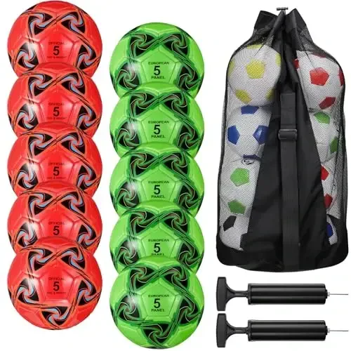 Libima 13 Pcs Soccer Ball Bulk 10 Pcs Official Soccer Ball with 2 Pump and Carry Bag Indoor Outdoor Training Game Sport Gift for Youth Adult Back to School - 1