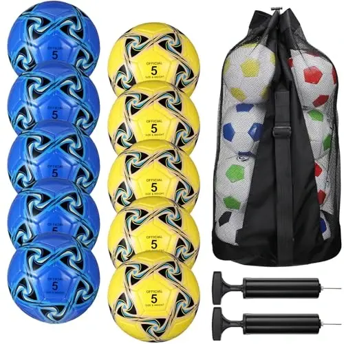 Libima 13 Pcs Soccer Ball Bulk 10 Pcs Official Size 4, 5 Soccer Ball with 2 Pump and Carry Bag Outdoor Indoor Training Practice Football Sports Party Back to School 