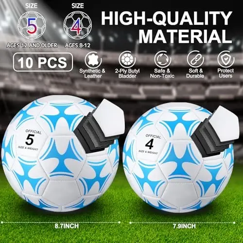Libima 13 Pcs Soccer Ball Bulk 10 Pcs Official Size 4, 5 Soccer Ball with 2 Pump and Carry Bag Outdoor Indoor Training Practice Football Sports Party Back to School - LIBIMA (1)