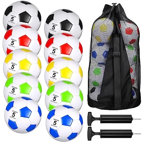 Libima 13 Pcs Soccer Ball Bulk 10 Pcs Official Size 4, 5 Soccer Ball with 2 Pump and Carry Bag Outdoor Indoor Training Practice Football Sports Party Back to School - 1