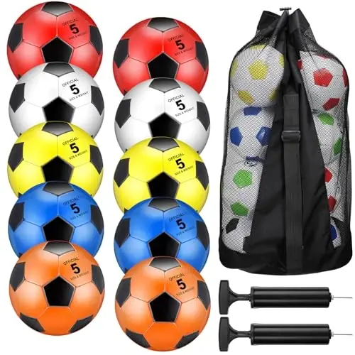 Libima 13 Pcs Soccer Ball Bulk 10 Pcs Official Size 4, 5 Soccer Ball with 2 Pump and Carry Bag Outdoor Indoor Training Practice Football Sports Party Back to School - 1