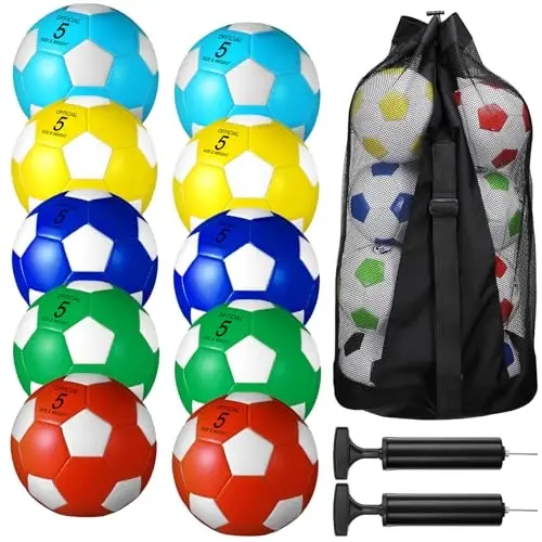 Libima 13 Pcs Soccer Ball Bulk 10 Pcs Official Size 4, 5 Soccer Ball with 2 Pump and Carry Bag Outdoor Indoor Training Practice Football Sports Party Back to School - 1