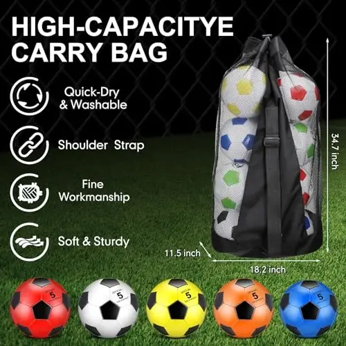 Libima 13 Pcs Soccer Ball Bulk 10 Pcs Official Soccer Ball with 2 Pump and Carry Bag Indoor Outdoor Training Game Sport Gift for Youth Adult Back to School - 3