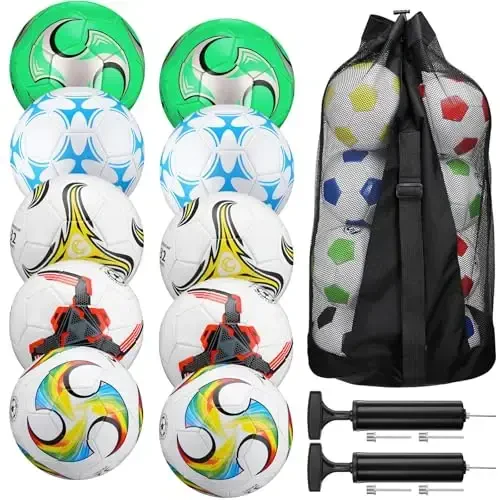 Libima 13 Pcs Soccer Ball Bulk 10 Pcs Official Soccer Ball with 2 Pump and Carry Bag Indoor Outdoor Training Game Sport Gift for Youth Adult Back to School 