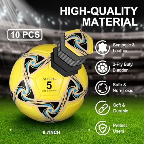 Libima 13 Pcs Soccer Ball Bulk 10 Pcs Official Soccer Ball with 2 Pump and Carry Bag Indoor Outdoor Training Game Sport Gift for Youth Adult Back to School - 2