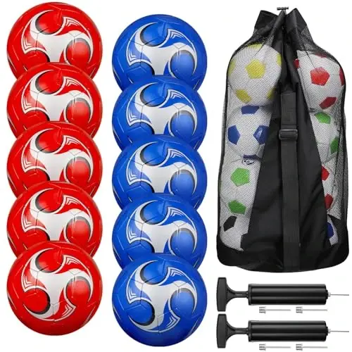 Libima 13 Pcs Soccer Ball Bulk 10 Pcs Official Soccer Ball with 2 Pump and Carry Bag Indoor Outdoor Training Game Sport Gift for Youth Adult Back to School - 1