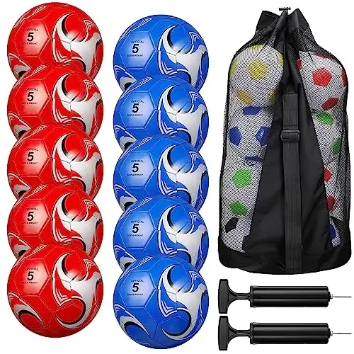 Libima 13 Pcs Soccer Ball Bulk 10 Pcs Official Size 4, 5 Soccer Ball with 2 Pump and Carry Bag Outdoor Indoor Training Practice Football Sports Party Back to School 