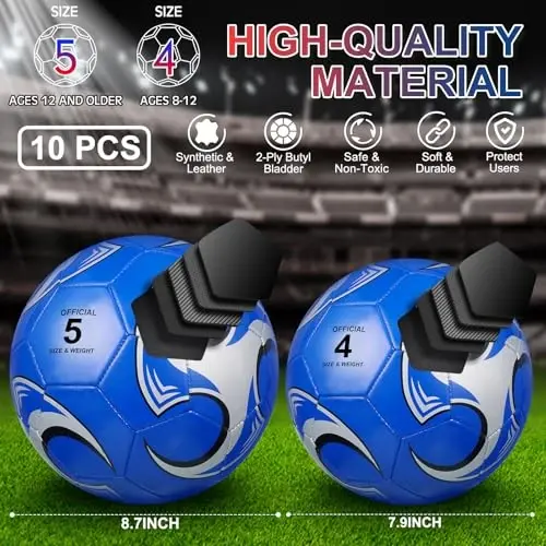 Libima 13 Pcs Soccer Ball Bulk 10 Pcs Official Size 4, 5 Soccer Ball with 2 Pump and Carry Bag Outdoor Indoor Training Practice Football Sports Party Back to School - 2