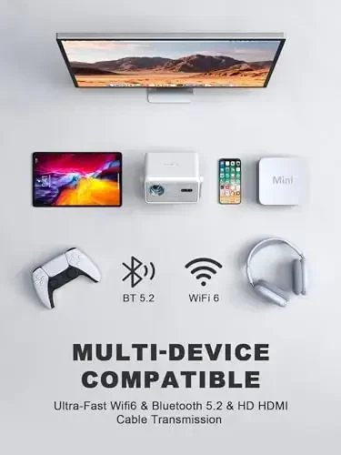 License App Projector, VISSPL Full HD 1080P Video Projector, Tripod bilan portativ tashqi projektor, bolalar uchun sovg'a, Android/iOS/Windows/TV Stick/HDMI/USB bilan mos keladigan uy kinoteatri telefon projektori - 6