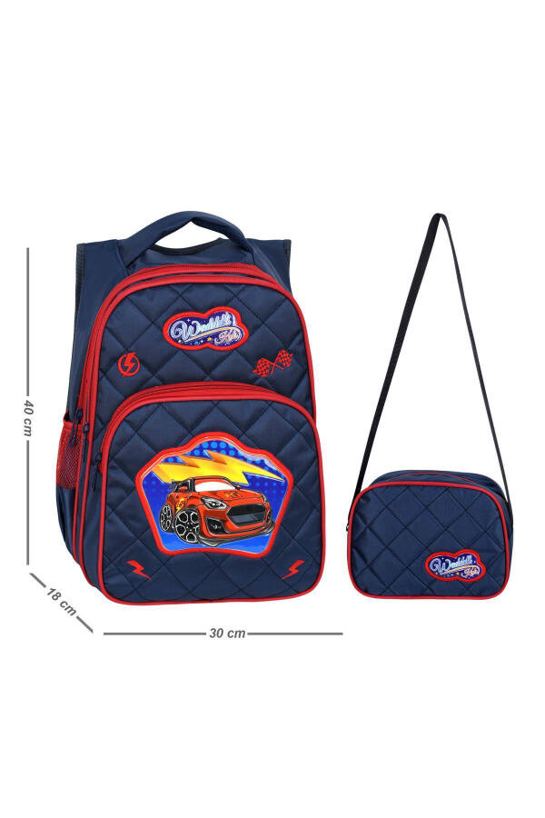 Licensed Car Pattern Embossed Elementary School Backpack And Lunch Bag - 2