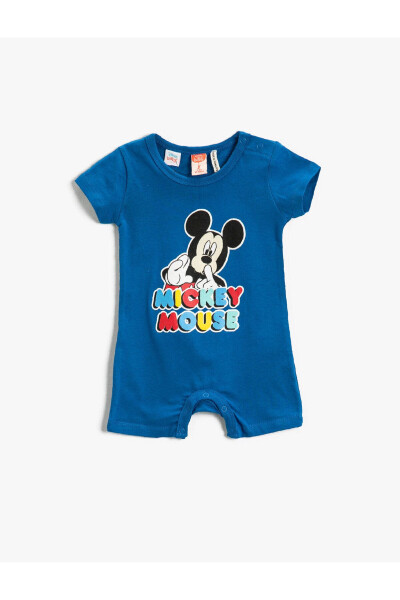 Licensed Mickey Mouse printed, button-up, short-sleeved cotton short jumpsuit. - 4