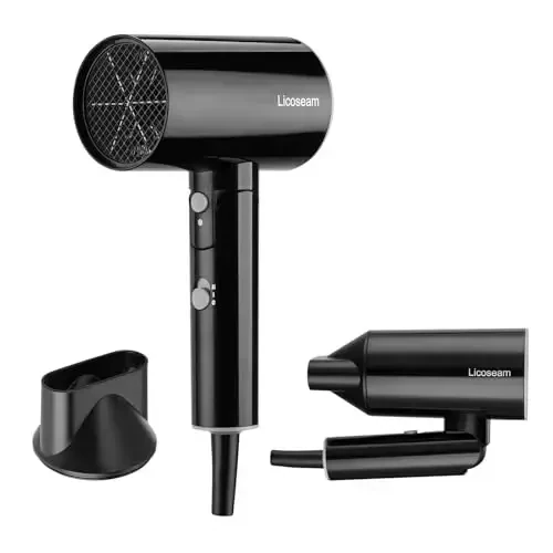Licoseam Hair Dryer, 1600W Small Foldable Hair Blow Dryer, Fast Drying Compact Hair Dryer, Black 