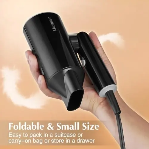Licoseam Hair Dryer, 1600W Small Foldable Hair Blow Dryer, Fast Drying Compact Hair Dryer, Black - LICOSEAM (1)