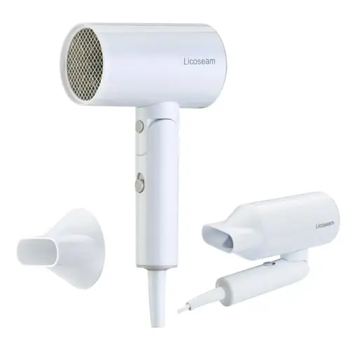 Licoseam Hair Dryer, 1600W Small Foldable Hair Blow Dryer, Fast Drying Travel Hair Dryer, White - 1