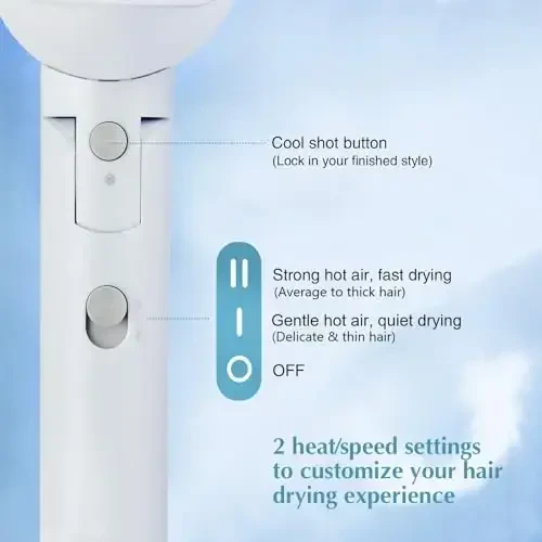 Licoseam Hair Dryer, 1600W Small Foldable Hair Blow Dryer, Fast Drying Travel Hair Dryer, White - 3