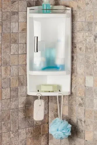 Lidded Bathroom Corner Shelf Transparent Natural - 1