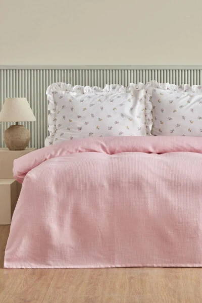 Lidya 100% Cotton Single Bed Duvet Set (Powder) - 5