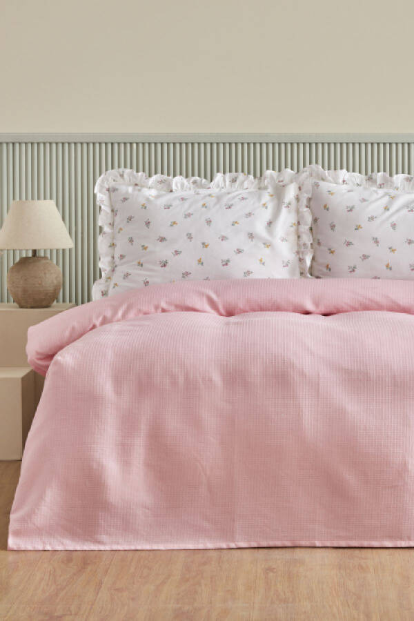 Lidya %100 Pamuk Tek Kişilik Pike Takımı Pudra - 5