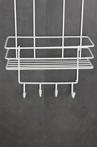 Lif Askılıklı Yapışkanlı Paslanmaz Ekonomik Banyo Köşeliği Düzenleyici Üçlü Duş Köşe Rafı Şampuanlık-BEYAZ - 5