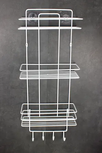 Lif Askılıklı Yapışkanlı Paslanmaz Ekonomik Banyo Köşeliği Düzenleyici Üçlü Duş Köşe Rafı Şampuanlık-BEYAZ - 3