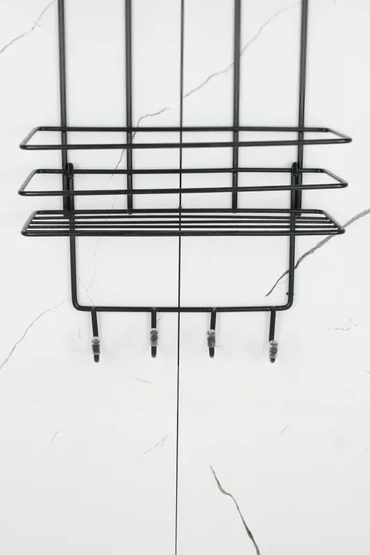 Yapışkanlı Paslanmaz Metal TermoPlastik Kaplamalı Banyo Köşeliği Duş Rafı Şampuanlık-SİYAH Lif Askılıklı - 6