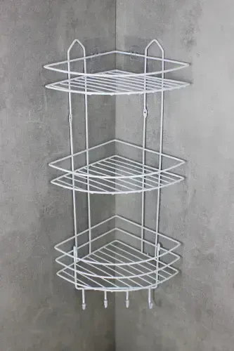 Lif Askılıklı Yapışkanlı Paslanmaz Metal TermoPlastik Kaplamalı Banyo Köşeliği Duş Rafı Şampuanlık-BEYAZ - 4