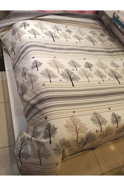 Life Tree Pattern Printed 200x240 Cm. Double (BATTAL) Single Quilt - Grey - 3