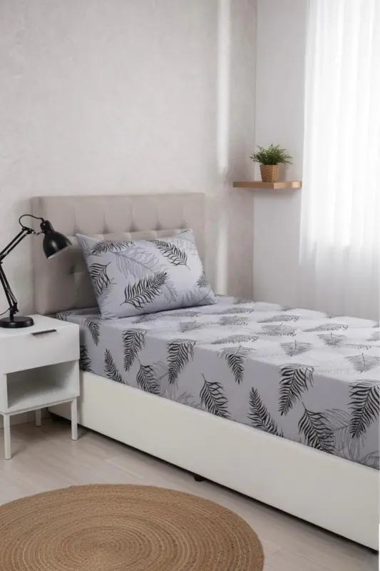 Life Yeni Gri Tüy 100x200 Tek Kişilik Lastikli Çarşaf 1 Adet Yastık Kılıfı Ecgritüyçrf100 - gri tüy - 1